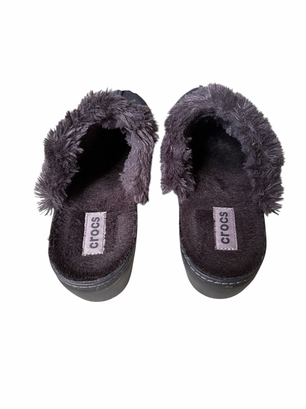 CROCS Women's Black Suede-Look Faux Fur Lined Clog Mules - Picture 4 of 7